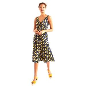 Boden Lemon Print Viscose Midi Dress Sz 10 Cottagecore Vacation Funky Maximalist